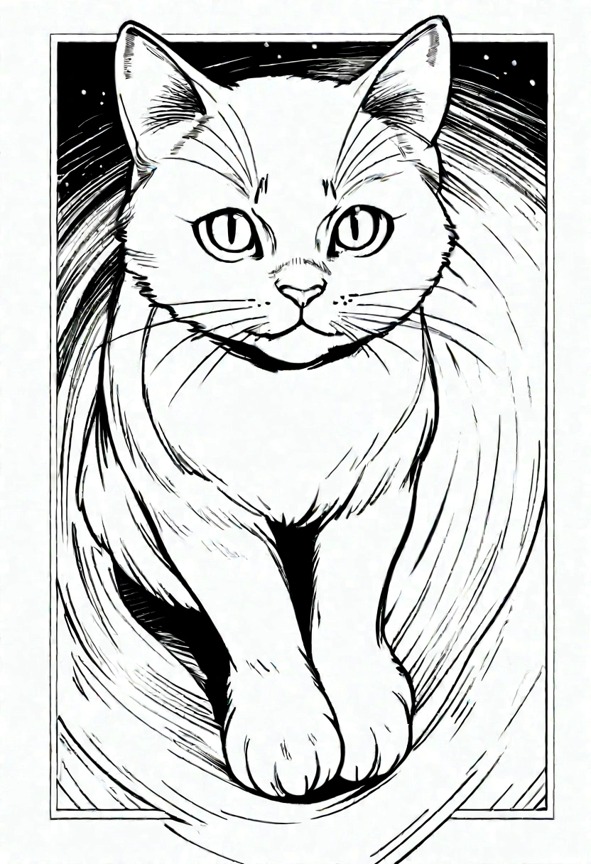 not colored in b/w outline art for kids coloring book page, ultra detailed illustration in anime style border egiptian cat, active in the japanese restaurant, (with no background), only use outline, realistic style, line art, coloring book, clean line art, white background, Sketch style, reduce noise, black and white only, with accurate paws, cute cartoon style lines