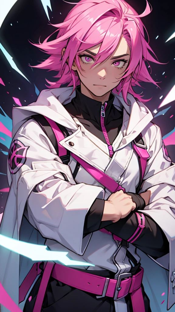 Male, alchemist, Hot pink hair, white eyes