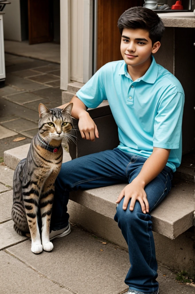 20-year-old boy is sitting with a cat