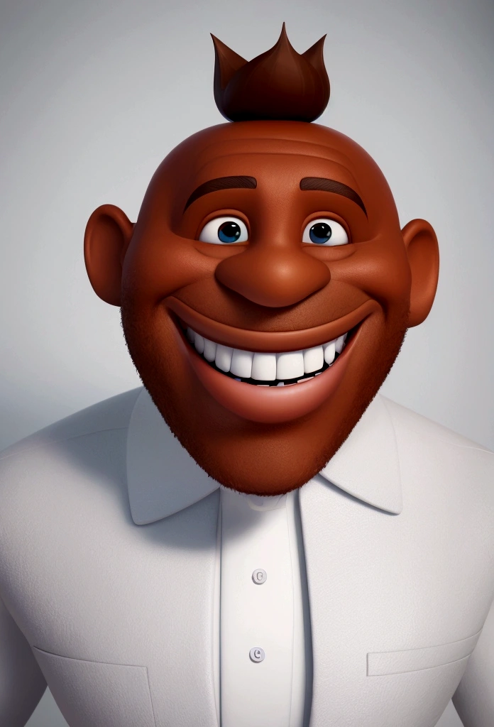 Ilustración de smiling man, Crazy smile, brown-skinned man with a giant smile., smiling happily at the camera, Cheek Smile, he is smiling, very big smile, smiling man, headshot profile photo, laughing huge smile, drawing in 3D artistic style, c4d, pure white color background, Disney style, super detail pixar style rendering illustration, 8k