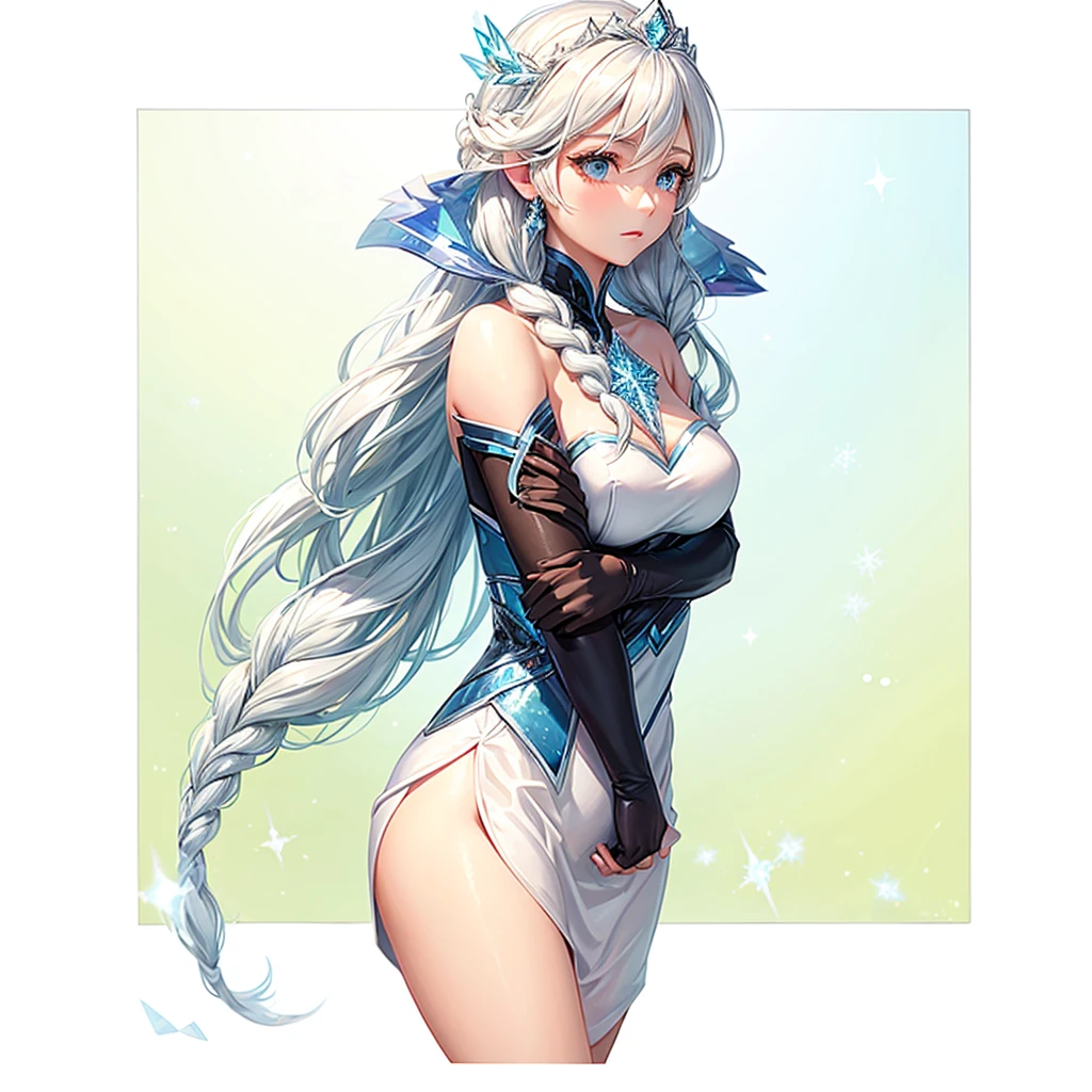 A woman Long hair Ice dress like Elsa from Frozen Ram's horns Medium petios