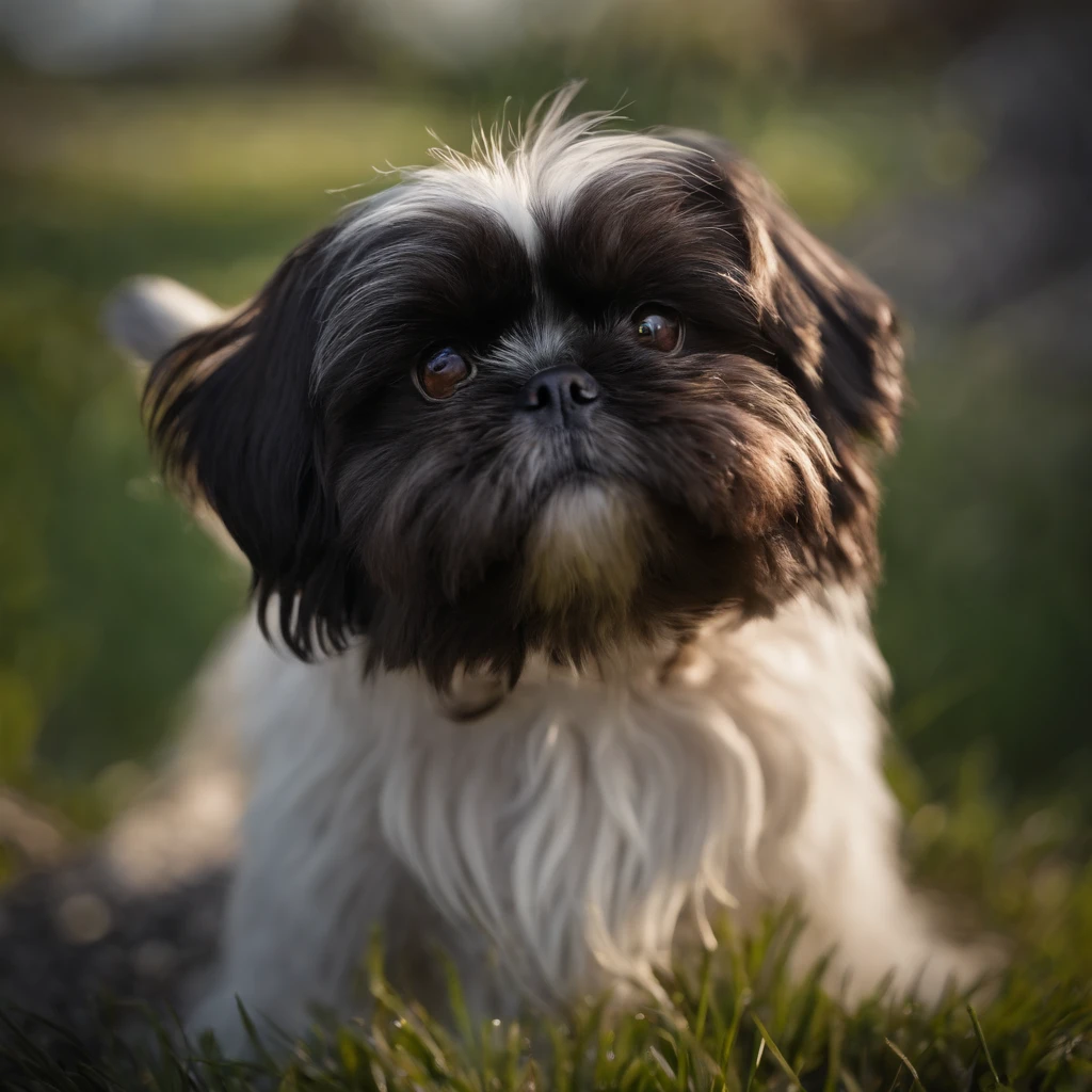 Adorable small happy black Shih Tzu Pixar 3D cartoon