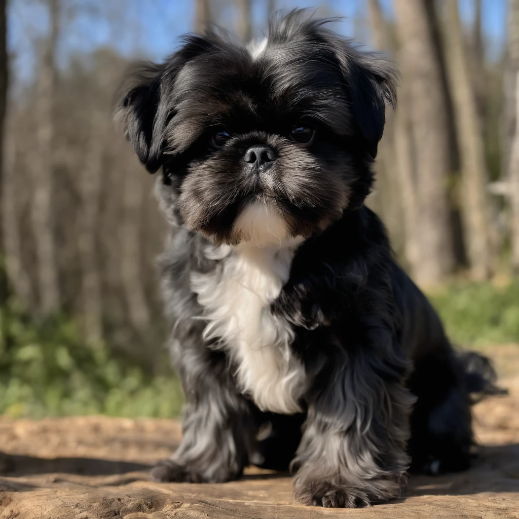 Adorable small happy black Shih Tzu Pixar 3D cartoon