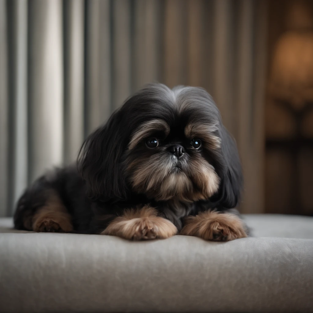 Adorable small happy black Shih Tzu Pixar 3D cartoon