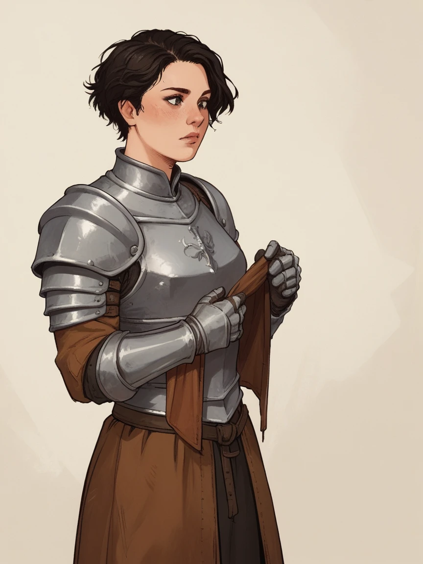 score_9, score_8_up, score_7_up, score_6_up, score_5_up, score_4_up, wh33z13, black female, short hair, dressing a medieval armor