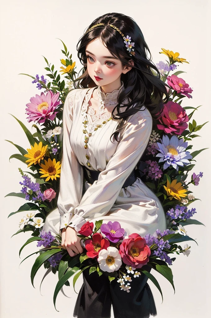 (masterpiece,super high quality),(Ultra-detailed,Perfect drawing),
Botanical Art,Flower Art,Art Deco,(Floral:1.2),Vibrant colors,colorful,
Amazing details, Anatomically correct,
alone,girl,(White: 1.5),
(Photographed from diagonally above),Accurate drawing,Detail view,Sense of luxury,Open,functional,