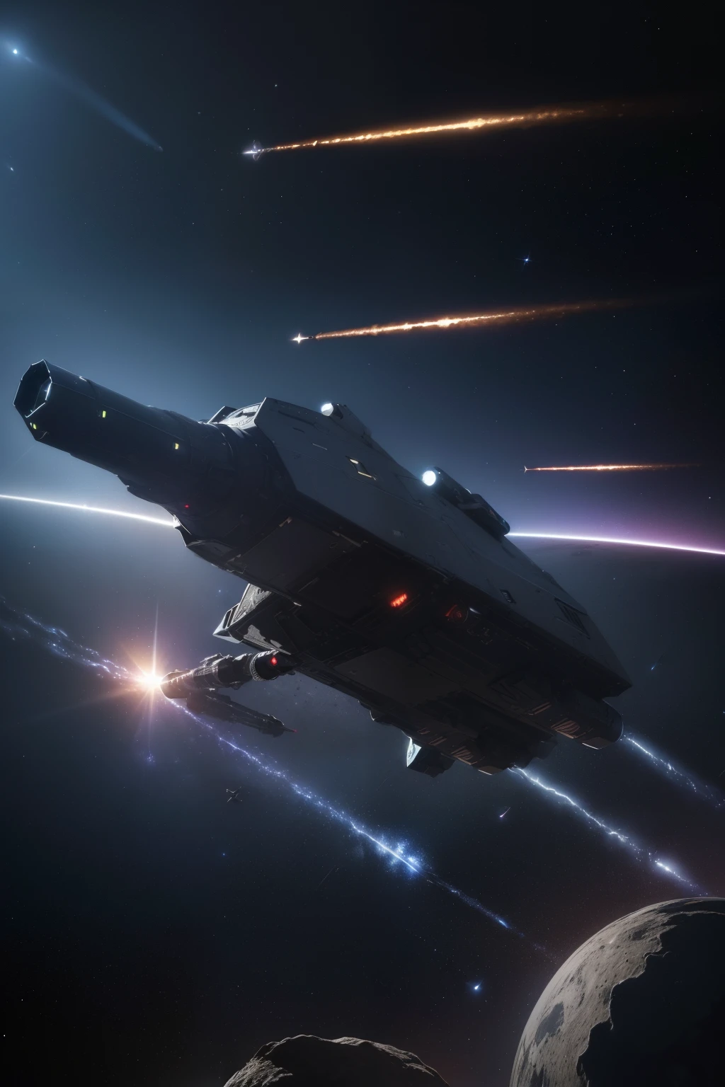 ((Epic Space War Masterpiece)), ((High-Resolution Galactic Conflict)), ((hyper-realistic Starfleet Battles)), (detailed Spacecraft Destructions), (Photorealistic:2.0), Spacemen in combat suits, (futuristic), (alien species), (advanced weapons), (energy shields), (laser blasts), (planetary ground assaults), (space-drifting debris), (cosmic backdrop), (Neon-lit starships), (holographic interface), (high-tech control consoles), (ai-driven starfighters), (stellar explosions), (dark matter effects), (warp speed