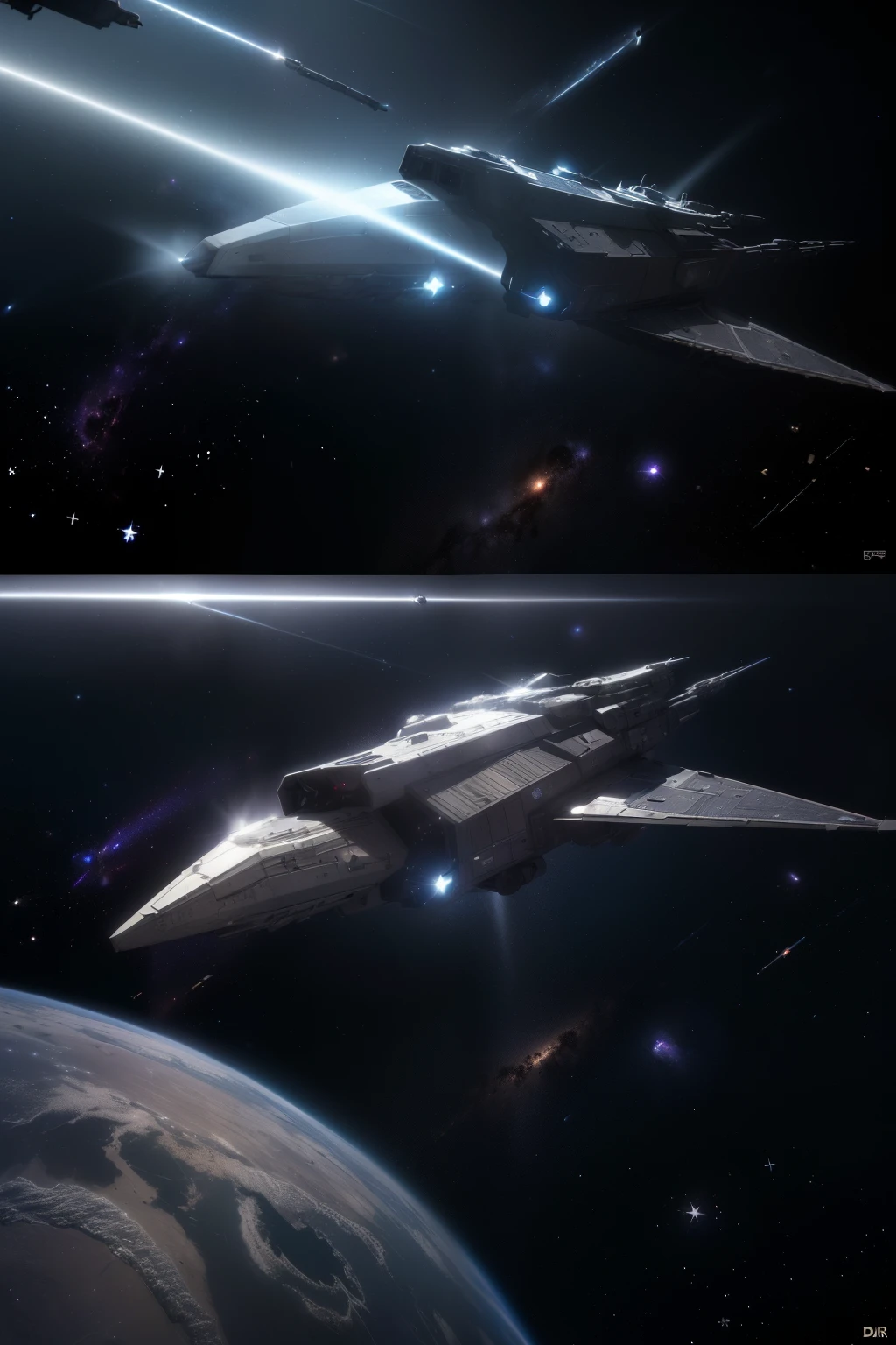 ((Epic Space War Masterpiece)), ((High-Resolution Galactic Conflict)), ((hyper-realistic Starfleet Battles)), (detailed Spacecraft Destructions), (Photorealistic:2.0), Spacemen in combat suits, (futuristic), (alien species), (advanced weapons), (energy shields), (laser blasts), (planetary ground assaults), (space-drifting debris), (cosmic backdrop), (Neon-lit starships), (holographic interface), (high-tech control consoles), (ai-driven starfighters), (stellar explosions), (dark matter effects), (warp speed