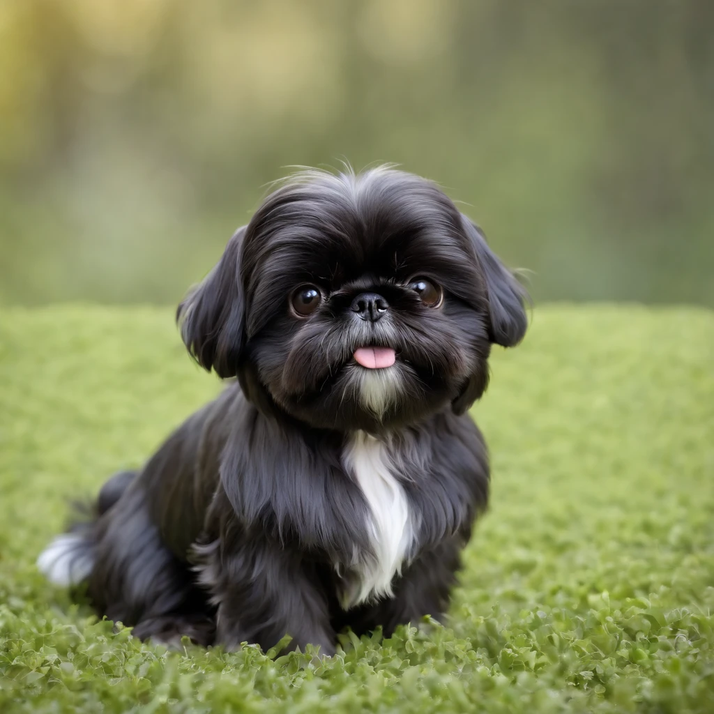 Adorable small happy black Shih Tzu Pixar 3D cartoon