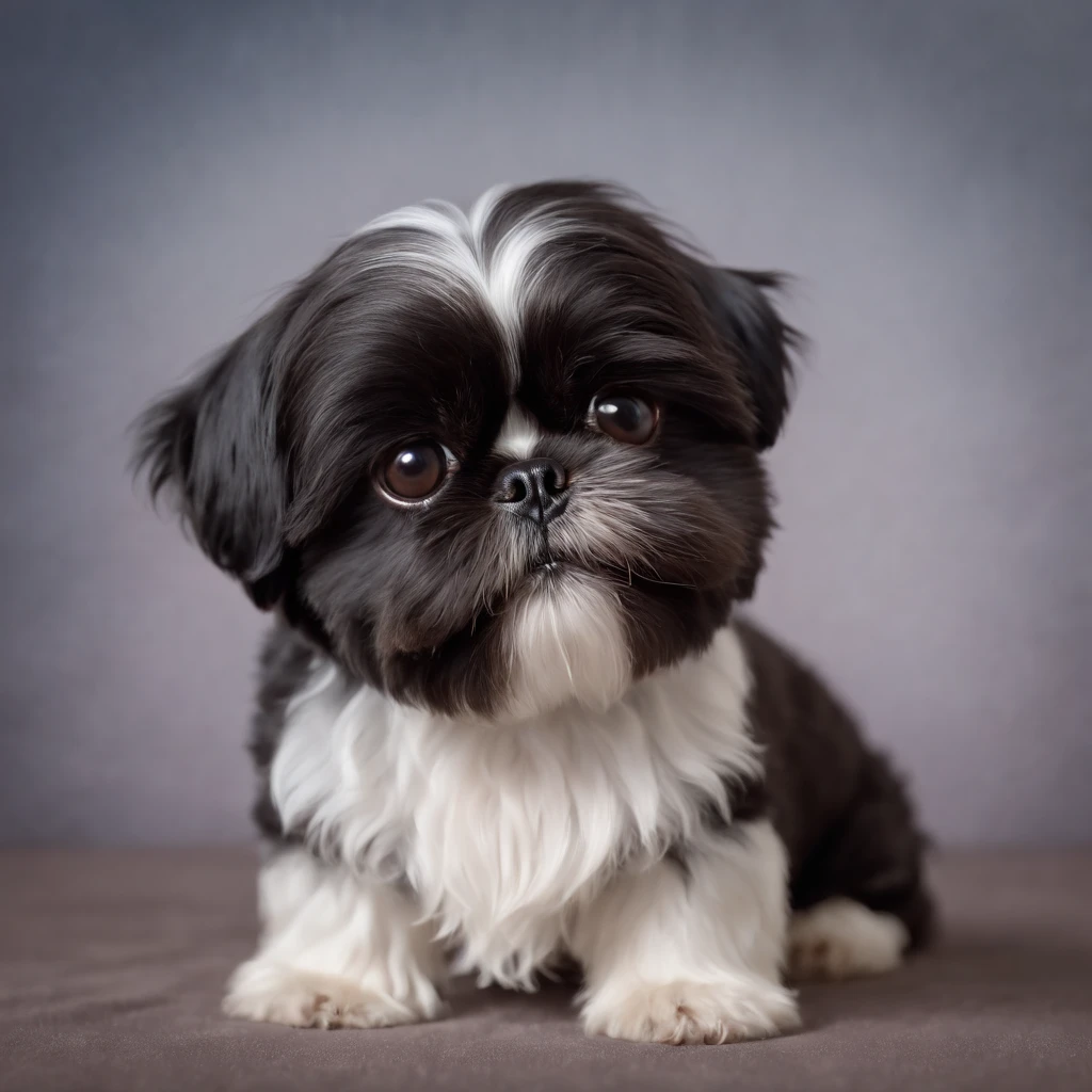 Adorable small happy black Shih Tzu Pixar 3D cartoon
