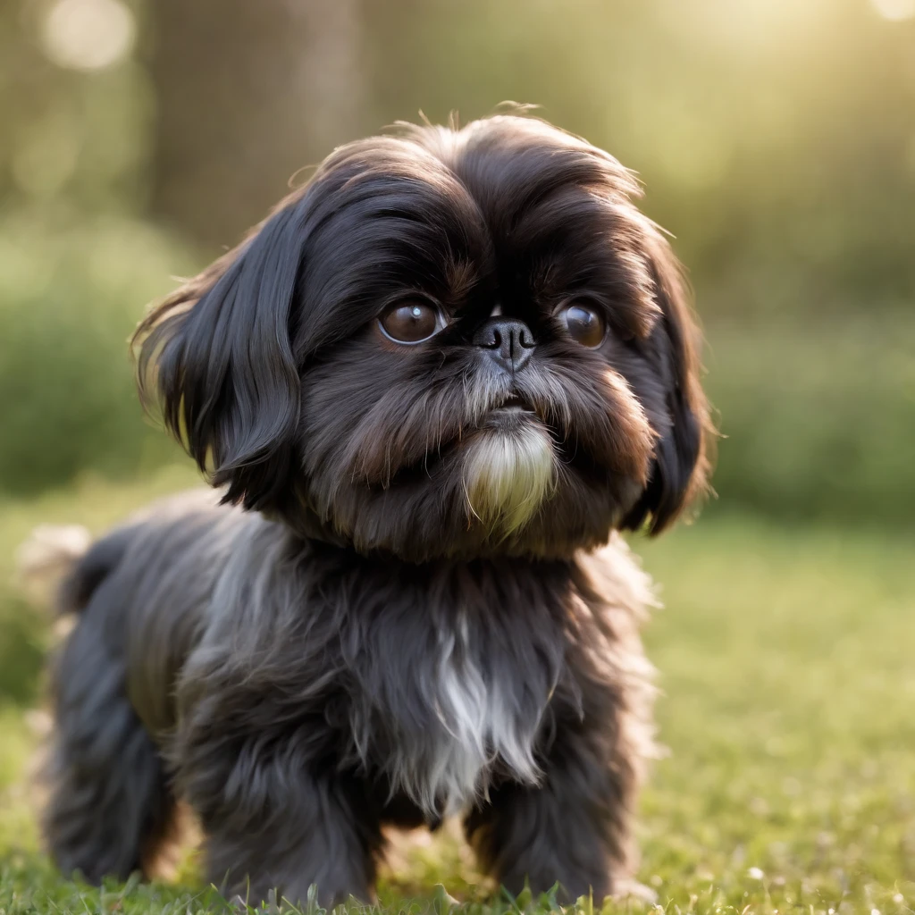 Adorable small happy black Shih Tzu Pixar 3D cartoon
