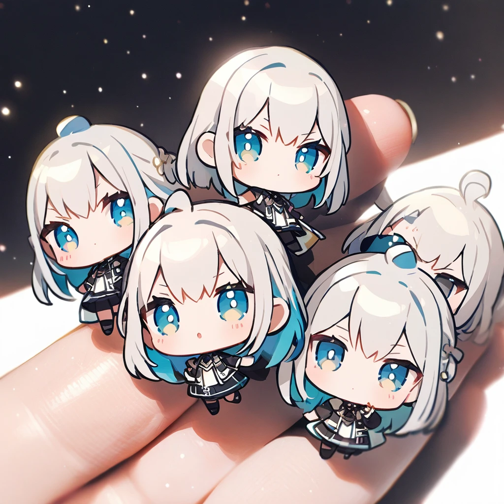 White background,(Chibi Character) ,three-headed body、girl、cute