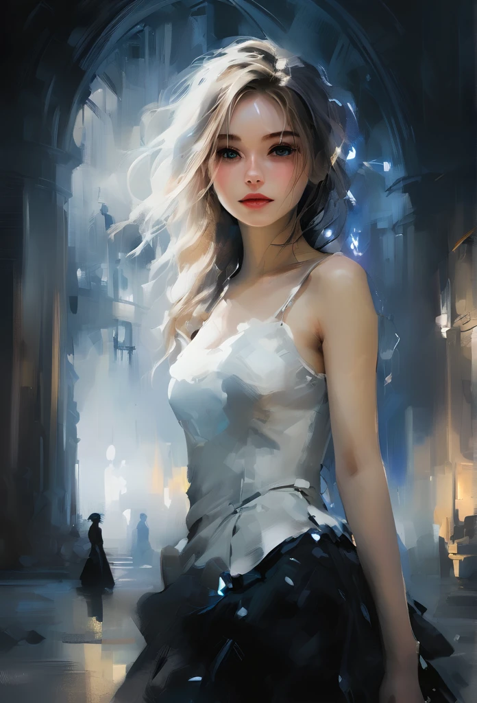 Realistic visuals, Artistic sophistication, charming beauty, Dramatic contrast, atmospheric depth, Intimate moments, Lasting charm, realistic image, Realistic accuracy, evokes emotions, emotional depth, compelling symbolism, , 1 girl, Loneliness, (looks at the audience), (whole body: 1.4), (Dazzling atmosphere, Mesmerizing light, Ethereal atmosphere, Mesmerizing light, Evocative colors, Eye-catching colours, dramatic lighting, Charming aura: 1),  (High level of detail:1.5),