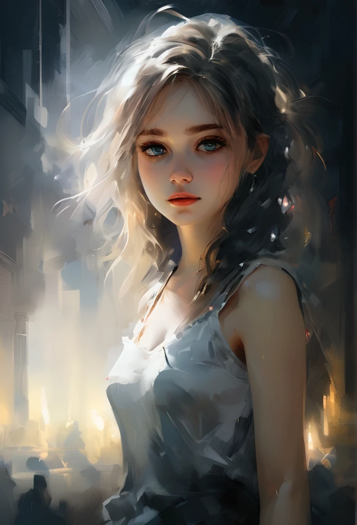 Realistic visuals, Artistic sophistication, charming beauty, Dramatic contrast, atmospheric depth, Intimate moments, Lasting charm, realistic image, Realistic accuracy, evokes emotions, emotional depth, compelling symbolism, , 1 girl, Loneliness, (looks at the audience), (whole body: 1.4), (Dazzling atmosphere, Mesmerizing light, Ethereal atmosphere, Mesmerizing light, Evocative colors, Eye-catching colours, dramatic lighting, Charming aura: 1), (High level of detail:1.5),