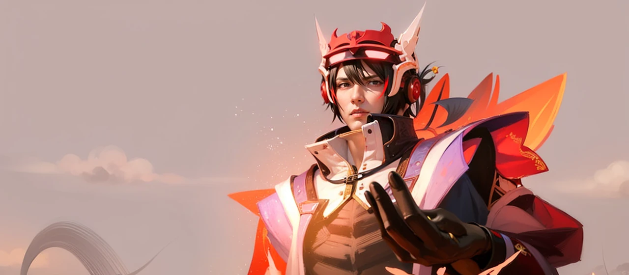 a man in a white suit and red scarf holding a sword, son of sparda, handsome guy in demon slayer art, key anime art, keqing from genshin impact, ig model | artgerm, rossdraws 1. 0, rossdraws 2. 0, sakimichan frank franzzeta, heise jinyao, rossdraws digital painting