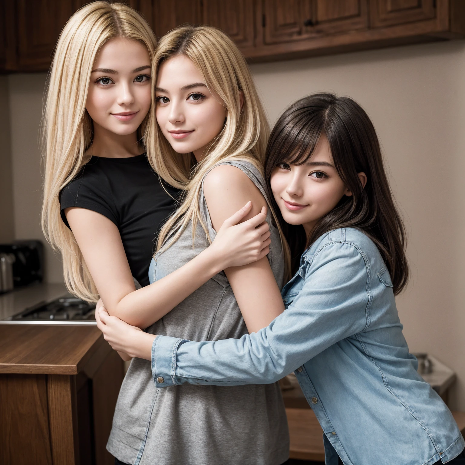(masterpiece, best quality) 2girls, hug, blonde, size difference