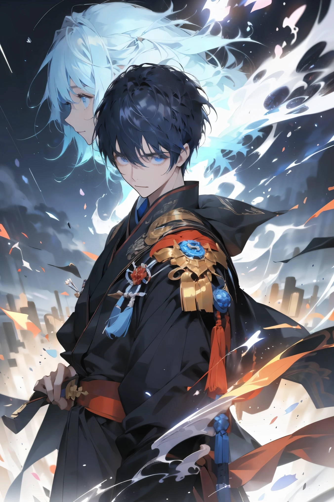 (fantasy:1.4), (Japanese cartoons), ((极其详细of 8k 插画)), high resolution, (极其详细和美丽of背景), Super Fine, Professional Illustration, Ultra-precise depiction, Super Fine描绘, (beautiful and aesthetic:1.2), Human Development Report, Depth of Field, (girl), noble, (非常细致美丽of脸庞和眼睛), Pale skin, Perfect body, Ahog, 白色of头发, (长得离谱of头发:1.2), blue eyes, , flat chest, 毫无表情of眼睛, dark castle, dark clouds, blue和紫色of天空, Futuristic, Armor, 黑色和blue紧身衣, glow, blue光环, 冷淡of态度, 半闭of眼睛, Broken cloak, Exoskeleton, blue, glowing eyes, 独自of, of, douchebag, blue能量, electricity, Blue hair, 两眼之间of头发