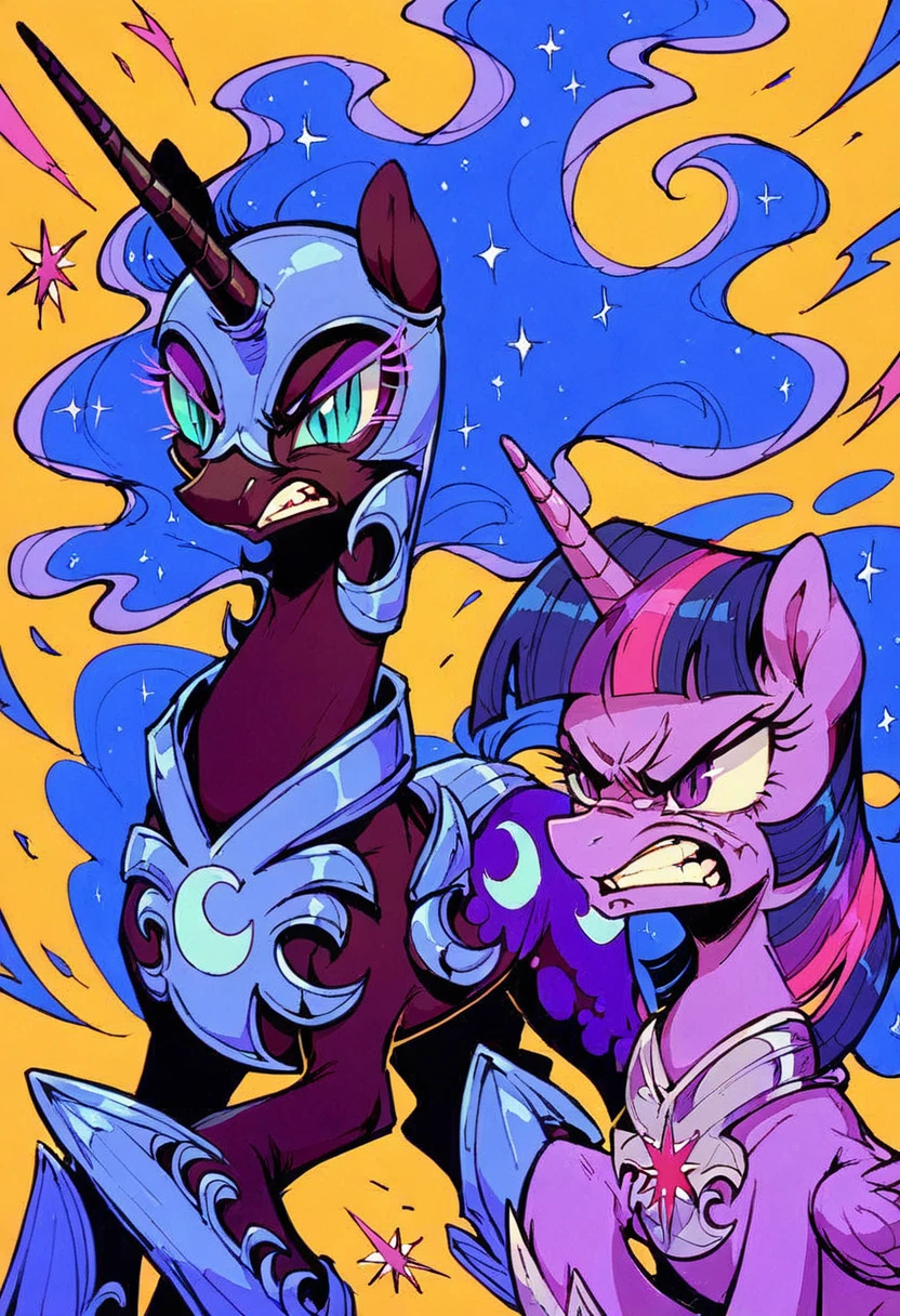 Pony nightmare moon Black .black head mask  angry in the  armor fight Twilight sparkle 
