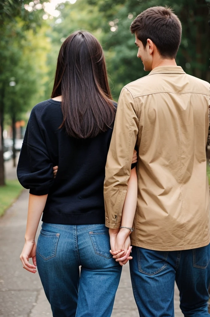 The back of a couple holding hands