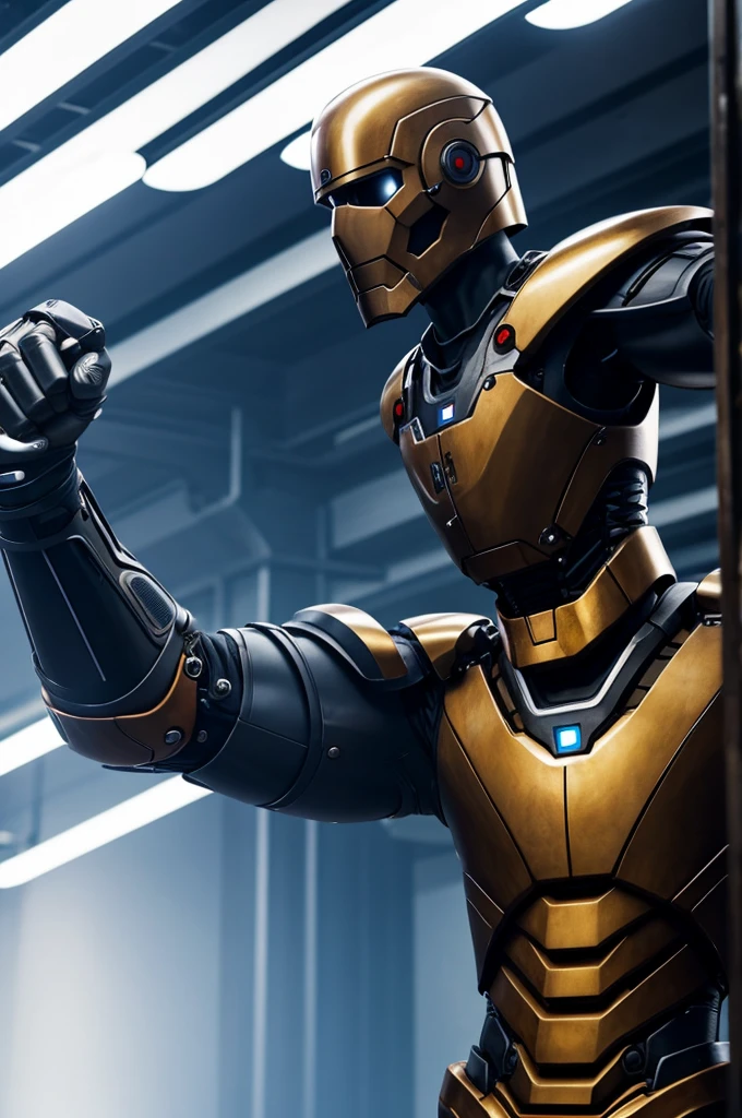 Man with an iron arm and another technological arm