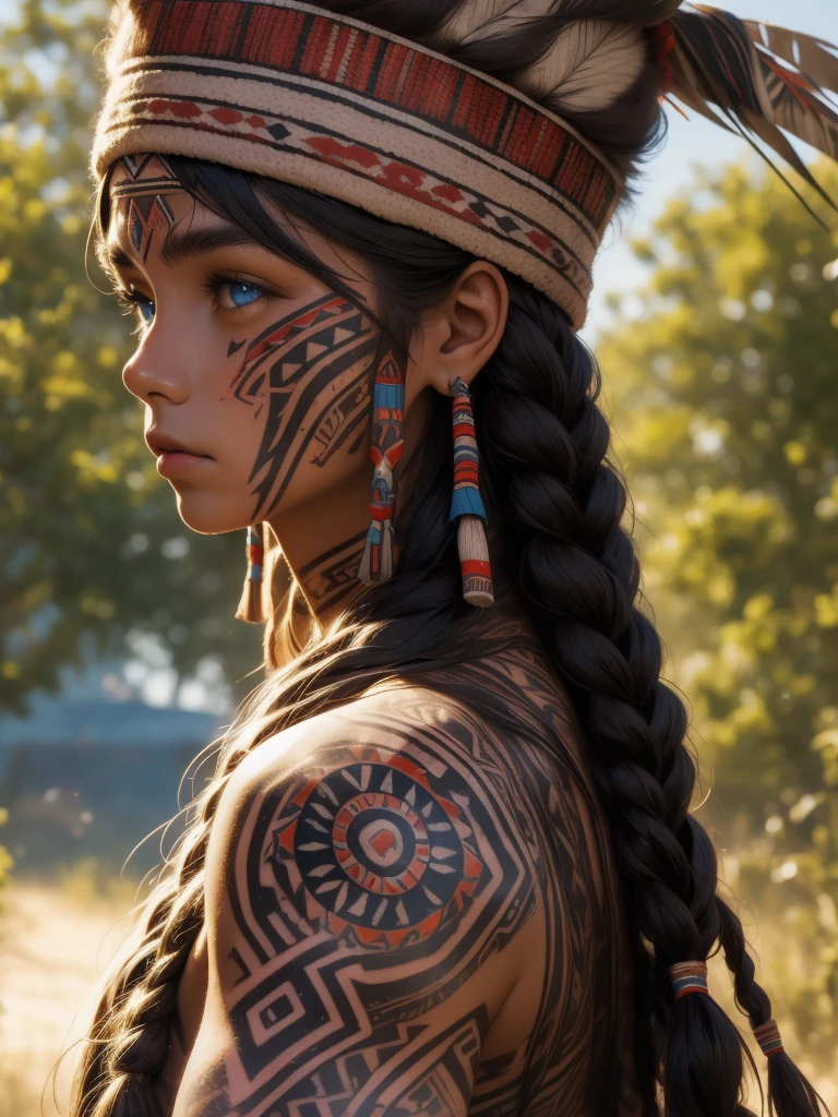 Sexy female native american warriors with facepaint fight in the middle of forest at dusk, landscape, (RAW photo, real, best quality, masterpiece:1.2), detailed, (hyper realistic, photo-realistic:1.2), high quality, (dark lighting:1.2), perfect lighting