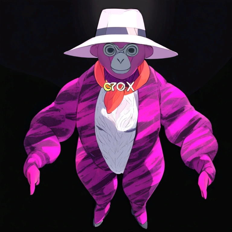 Pink gorilla with neck scarf light pink fedora