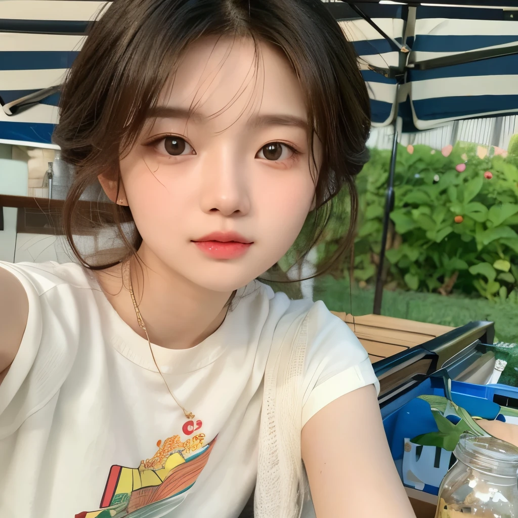 there is a woman sitting at a table with a plate of food, young lovely korean face, wonyoung Ive, young pale and beautiful asian face, ulzzang, adorable and pale korean face wonyoung, cute face girl, linda jovem korean, linda jovem korean,  korean, linda mulher sul-korean, with a cute face - beautiful