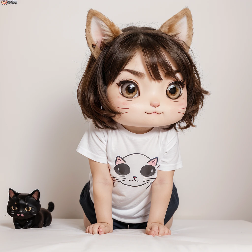 A cute and adorable chibi cat cartoon, random face expression, random pose, vector sticker art, t-shirt design, high quality 8k, smooth lines, highly detailed, simple background. 