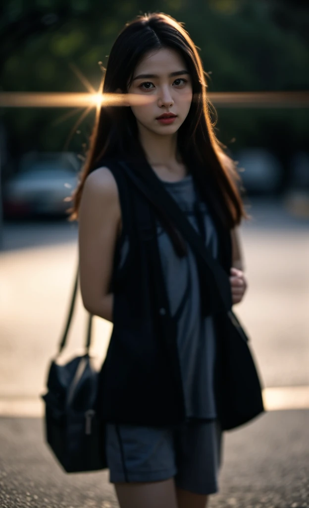 Hyper Reality 8kCG,masterpiece,Best quality,(Photo Realism:1.4),HDR,major,RAW photos,Lens flare,(Film Grain:1.1),((Depth of Field)),,Realistic photos、Realistic skin texture、(Korean women in the US),(Pretty Face)Eyes with spirit,Long hair,Hand-held automatic rifle,Look determined、Bulletproof vest、Backpack、(full-body shot)重点放在Realistic skin texture上, Capture every tiny detail. The scene should be cruel, There are debris and impurities everywhere. The color should be bright, In stark contrast to the desolate background. The light should be bright, 图像应具有Best quality, With high resolution and realistic rendering.