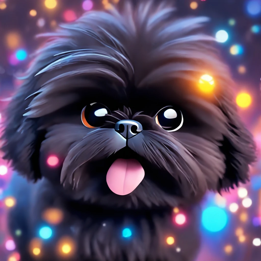 2 Adorable small black Shih Tzu puppies wearing bright sunglasses running on beach Disney background 3d cartoon 3d render disney pixar style