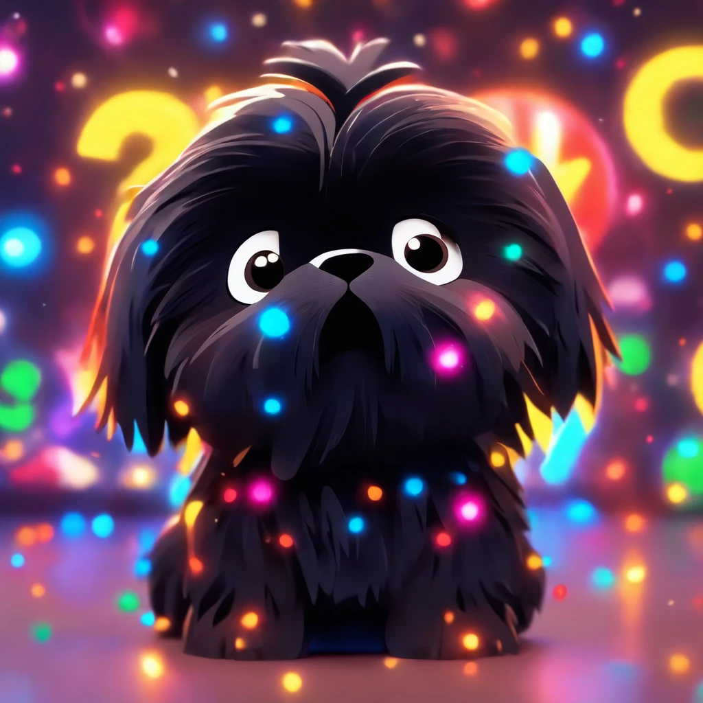 2 Adorable small black Shih Tzu puppies wearing bright sunglasses running on beach Disney background 3d cartoon 3d render disney pixar style