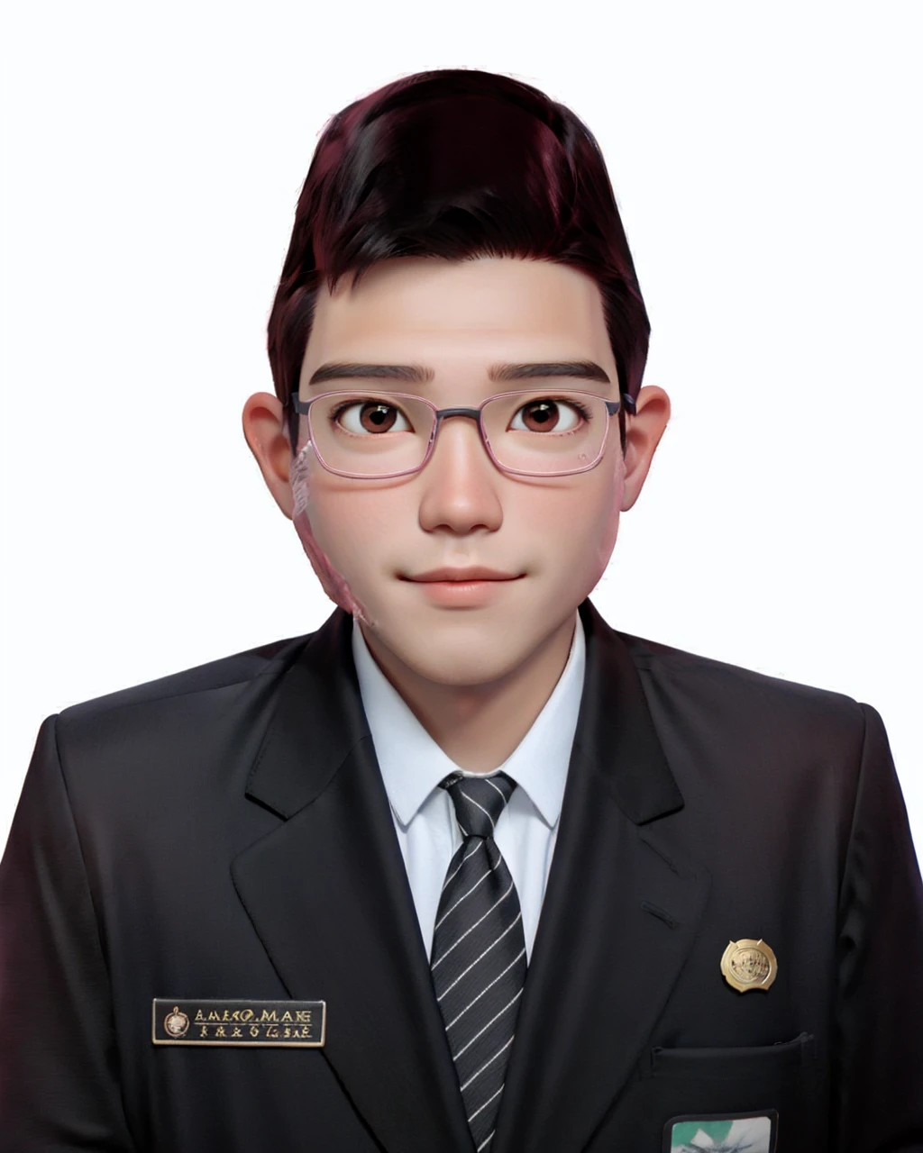 best quality, 1boy, solo, cartoon portrait , simple background, short hair, pink lips, black hair, black shirt, black glasses