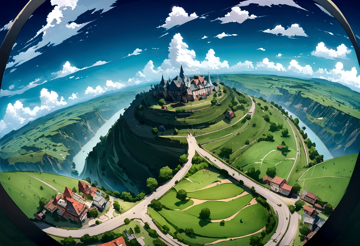 High-altitude overlooking，Green farmland，Bird&#39;s-eye view。Ultra wide angle，Reality