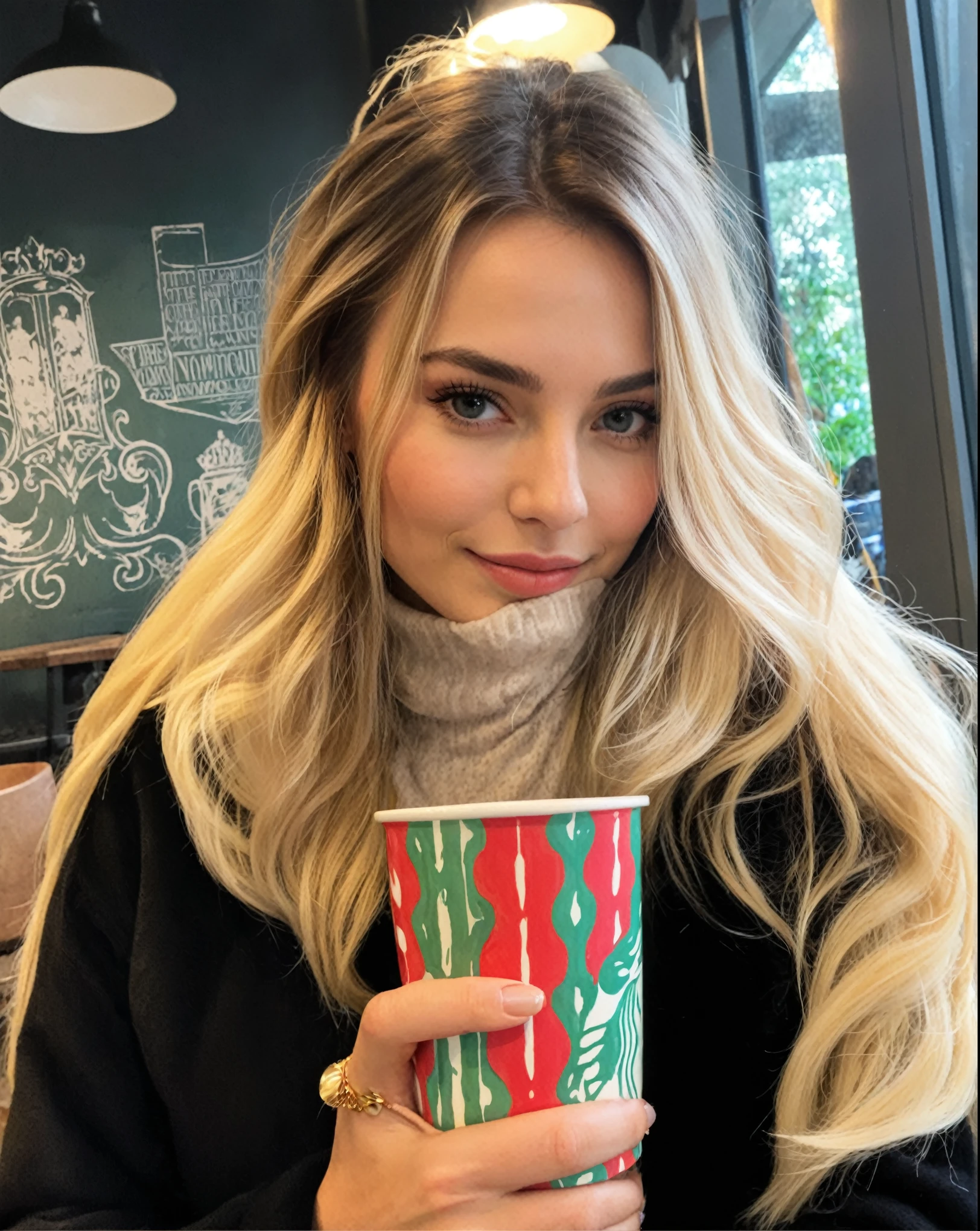 Araffe woman with long blonde hair holding a cup of coffee., Sidney Sweeney, Style of Julia Razumova, brunette with dyed blonde hair, Instagram Template, Portrait Sophie Mudd, paloma cameron in a knight&#39;s armor, Beautiful nordic woman, long blonde hair and big eyes, teen elf girl, profile picture, Long blonde hair and blue eyes.