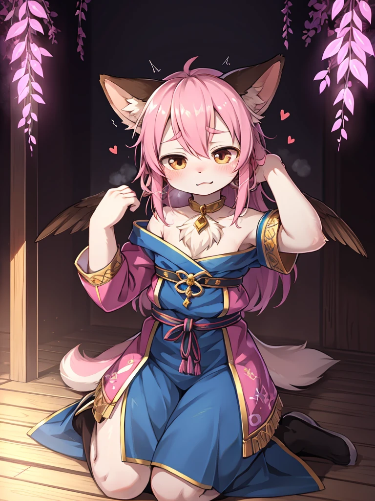 eyes with brightness, in a panoramic view, Q version，Character focus.独奏, shaggy, Furry female, female focus, (Full Body Furry, Pink tail, The whole body is covered with white fur, Purple eye，Pink hair，Pink cat ears), (female cat，wearing an outfit），（the detail）（ambient lights）（volumettic light）（hyper cute face）（Little cute）（4K 分辨率）