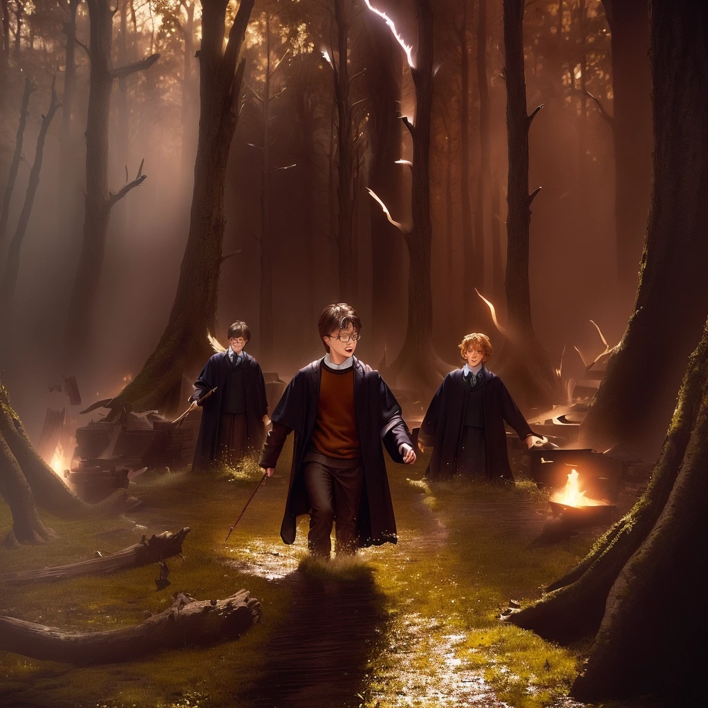 Harry potter and the chamber of secrets, film still from Harry potter, picture inside the coven's lair, Harry potter film, promotional image of the movie, magical scene, still from Harry potter, still from Harry potter movies, Harry potter movie screenshot, no text, netflix, inside the coven's lair, the Harry potter trio (Harry, art from Harry potter, swamp forest, In a swamp