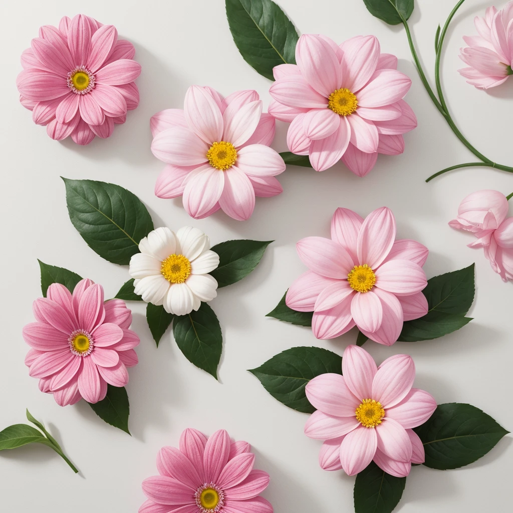 pink、flower、White background