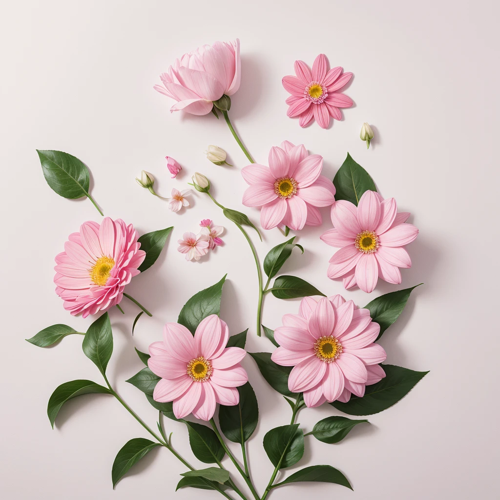pink、flower、White background