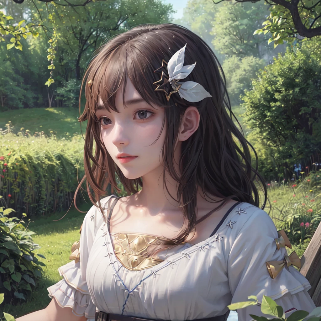 (best quality), masterpiece, Extremely detailed CG8K painting, high color, Extremely high color saturation, All colors are deepened, central composition, Extremely detailed light and shadow, The face and eyes are very detailed, medium length hair, sportswear, colorful clouds,beautiful nature,landscape