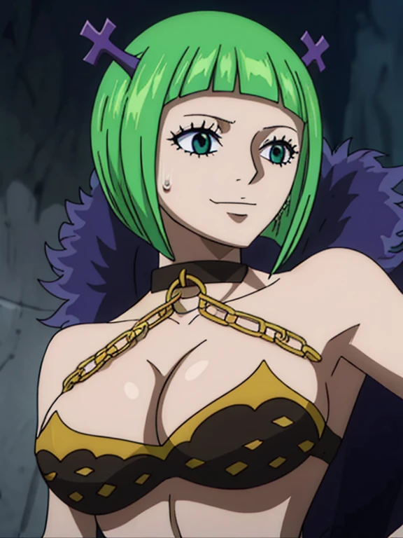 Best quality, masterpiece, ultra high res, 1girl, y, in the dark, deep shadow, low key, cold light, milreen short hair, dynamic light, cinematic lighting, cinematic lighting, down blouse, mature middle parted hair, bikini, gold chain,natural breast, upper milf, brandish, simsmile, armpits visible, detailed armpits, sweaty armpits