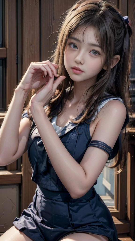 ((french kiss:1.2)), (Cute school girl, , Baby-faced girl:1.5, Idol Face:1.2), ((Cute Sailor Suit:1.3)), Short pigtails, Small beautiful breasts, Slender body line, Ultimate Beauty, ((Detailed eyes and face:1.2, Professional photography techniques)), (Captivating Lips:1.2), (Highest quality, 8K, masterpiece:1.2, RAW Photos), (Photorealism:1.4), (Detailed hands and arms:1.1), (Delicate and beautiful hands of a girl:1.2), (Perfect Anatomy:1.2)