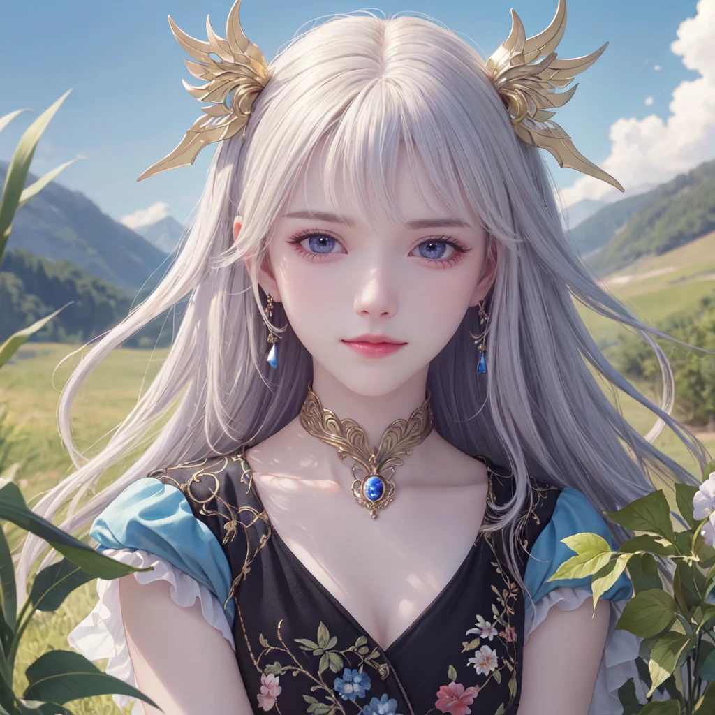 (best quality), masterpiece, Extremely detailed CG8K painting, high color, Extremely high color saturation, All colors are deepened, central composition, Extremely detailed light and shadow, The face and eyes are very detailed, medium length hair, sportswear, colorful clouds,beautiful nature,landscape