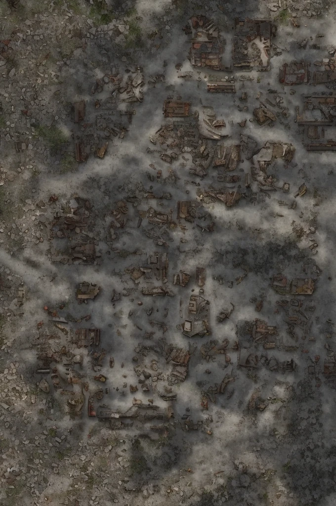Topography and Terrain:
Desolate Land: The map presents an arid and desolate landscape, with few green areas. the ground is dry and cracked, typical of a post-apocalyptic environment.
Mountains and Hills: Gentle hills and some rugged mountains mark the horizon. The mountains are dark and rough, some with old abandoned mining tunnels.
Sparse Vegetation Areas:
Dead Forests: Small clusters of dead trees and dry bushes, giving a ghostly air to the landscape.
Dry Lakes: Ancient lake beds now dry, with salty and cracked soil.
Urban Infrastructure Buildings:
Skyscraper ruins: Partially destroyed structures of old skyscrapers, with collapsed floors and broken windows.
Sheet Metal Houses: Housing made from recycled metal sheets, assembled in an improvised way and spread throughout the city.
Transport Routes:
Degraded Roads: Old asphalt roads, now potholed and covered in undergrowth.
Collapsed Bridges: Remains of bridges that crossed rivers and valleys, now in ruins and partially collapsed.
Activity Centers Scrap Markets:
Outdoor Markets: Open areas where residents exchange recycled items and mechanical parts, with tents made of worn canvas.
Trade stalls: Small kiosks built with recycled materials, selling everything from canned food to improvised weapons.
residential areas:
Clusters of Shacks: Sets of small improvised houses made of metal and wood, organized in a chaotic manner.
Underground shelters: Entrances to bunkers and underground shelters, where some residents still live to protect themselves from the elements and radiation.
Technology and Innovation Improvised Research Centers:
Recycling Laboratories: Small labs where scientists and engineers work with old technology, trying to create new inventions from scrap.
Repair Offices: Workshops spread across the city, where mechanic