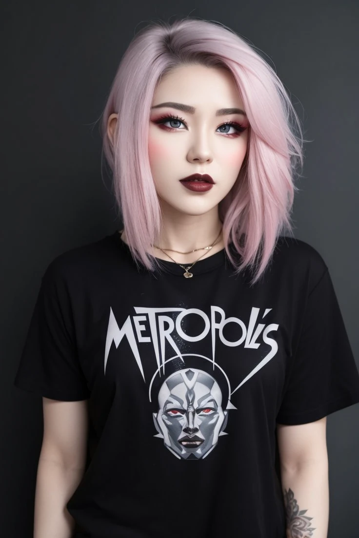 A trans woman with sexy horns, red eyes, flashy clothes, muscular 