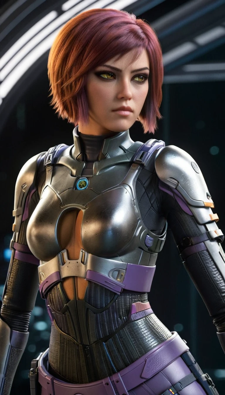 professional 3d model Cinematic scene, sabine wren, SILVER armor (HUGE BREASTS), Ghost in the Shell, detailed background, masterpiece, best quality, high quality, highres, absurdres . octane render, highly detailed, volumetric, dramatic lighting
