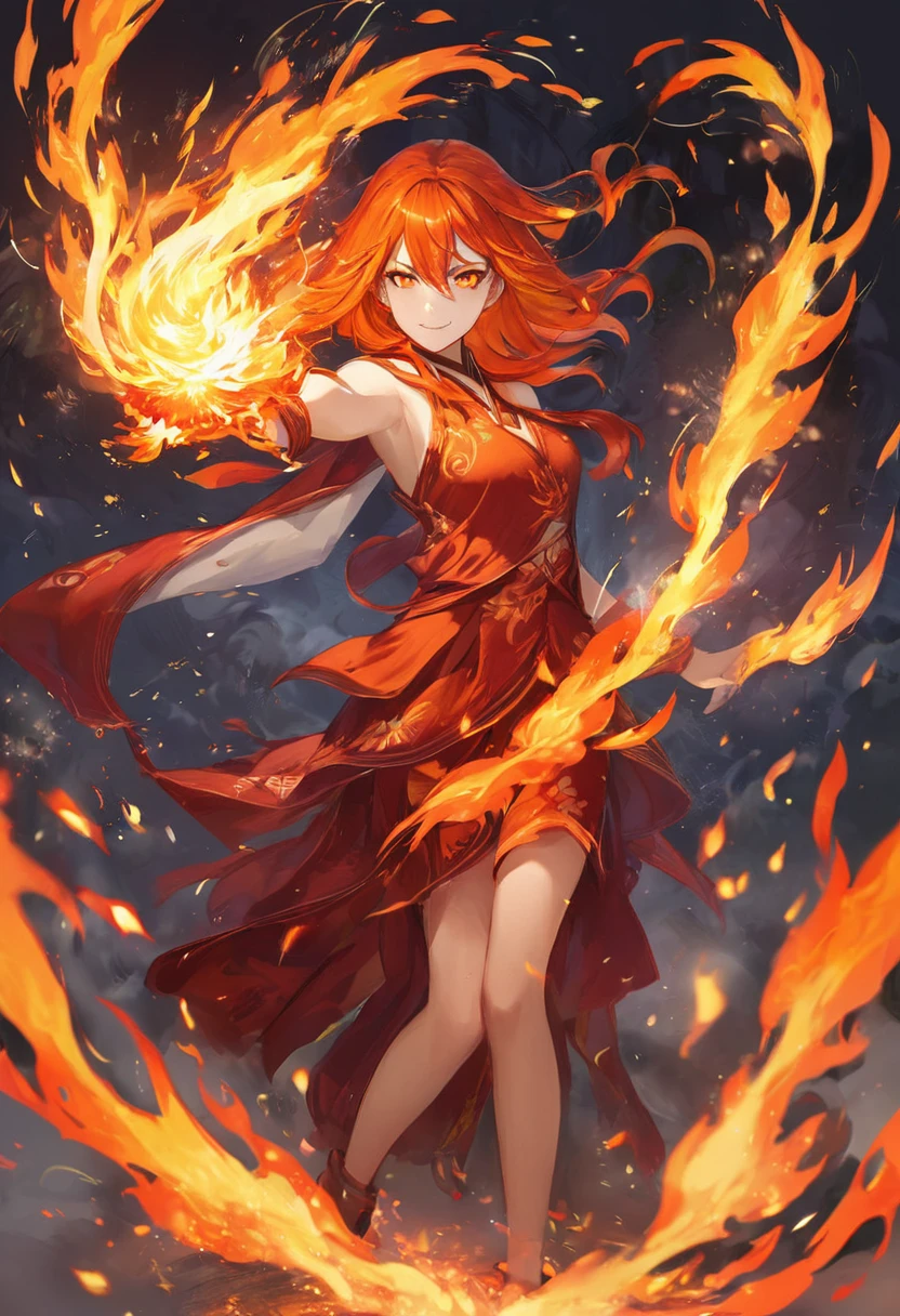 One girl, Female Fire Spirit, Fire-colored hair, Internal Fire, Put a few drops of sparks on your skin,