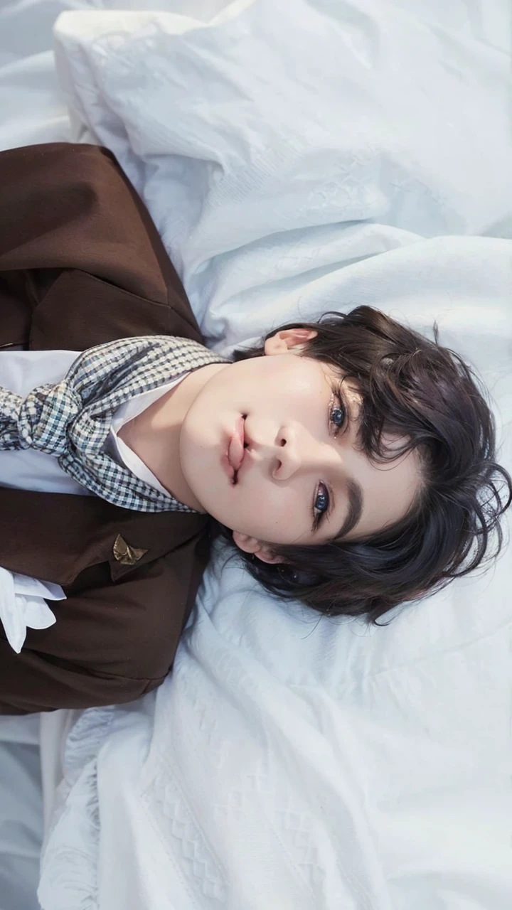 Young man, V of BTS, short and blonde hair, pink eyes, soft face, big lips, male femboy body, pink clothes, flat chest