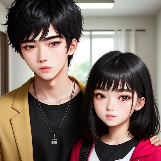 Broken-home-family
20-year-old boy and 18-year-old girl, Detailed face, Detailed eyes, double eyelid,, Handsome-cool-warm-boy with black hair and cute-beautiful-girl with black hair.