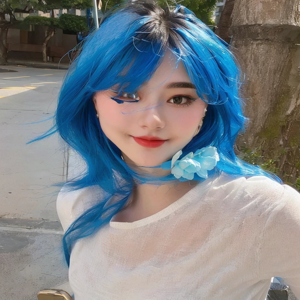 Blue Hair,pretty girl,Thin face