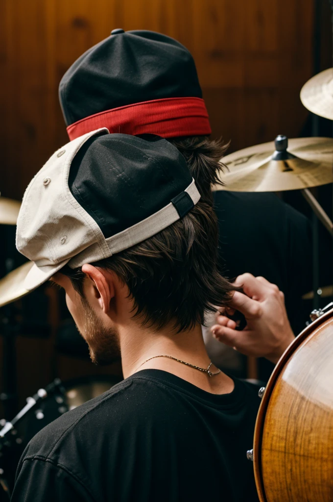 Drummer with cap back, don&#39;t let the back be seen, that the image has blue and purple tones 
